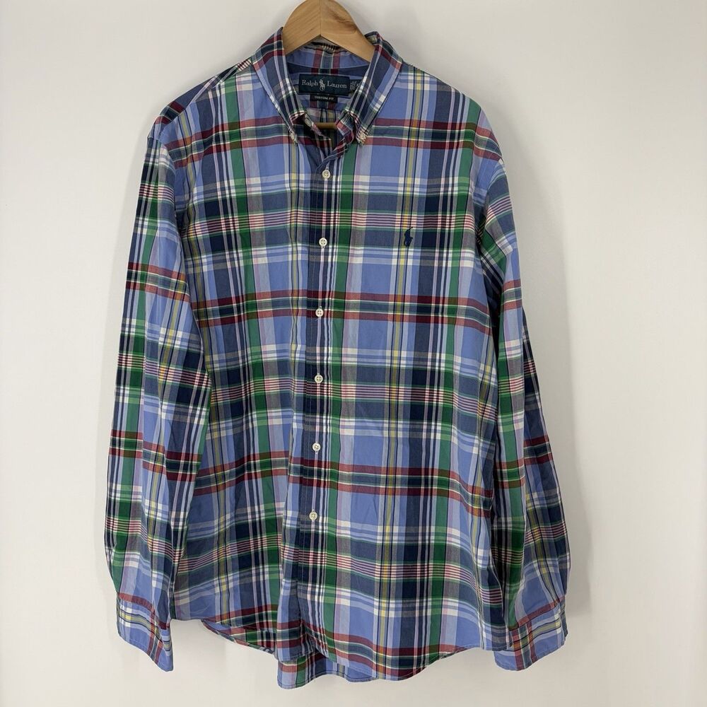 Polo Ralph Lauren Shirt Size XL Mens Blue Madras Plaid Button Up Classic Fit